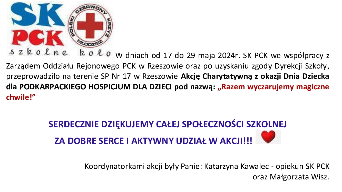 Akcja Charytatywna SK PCK Dla Podkarpackiego Hospicjum Dla Dzieci V2024
