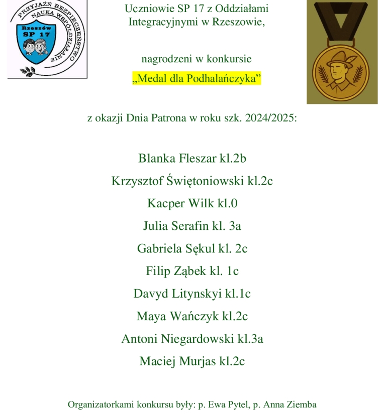 Medal dla Podhalańczyka Wyniki