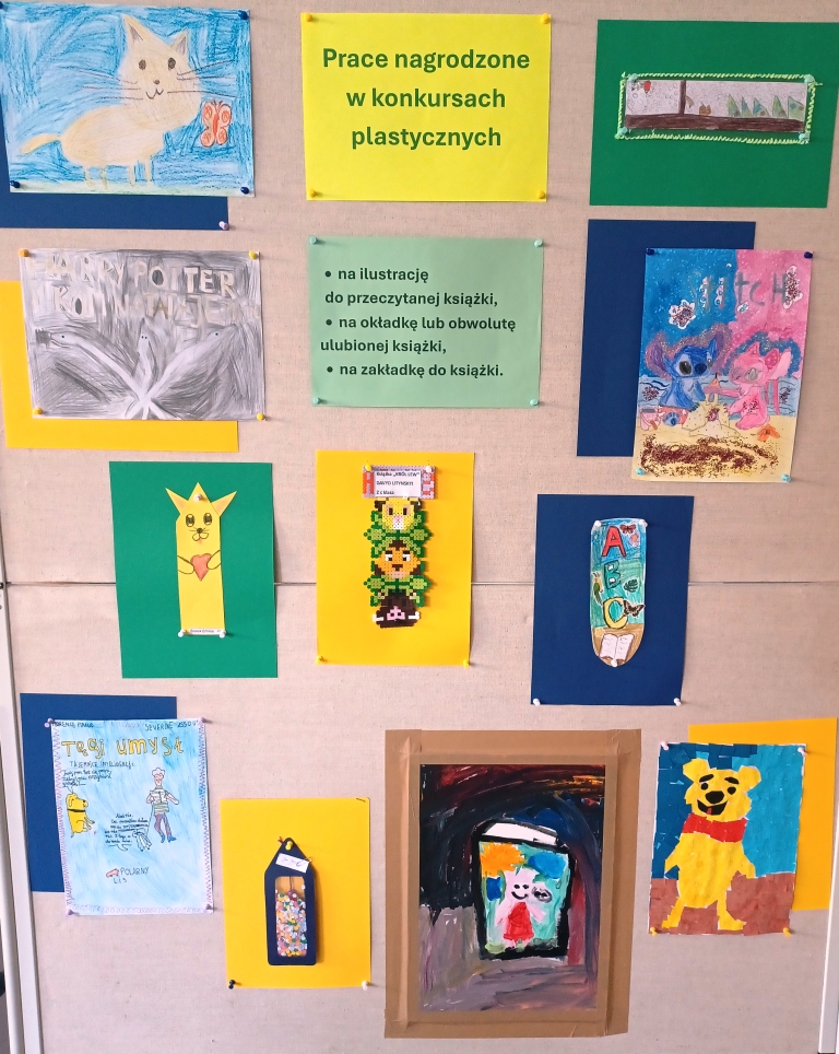 Wystawka nagrodzononych prac w konkursach plastycznych zorganizowanych przez bibliotekę SP 17 w Rzeszowie w X 2025