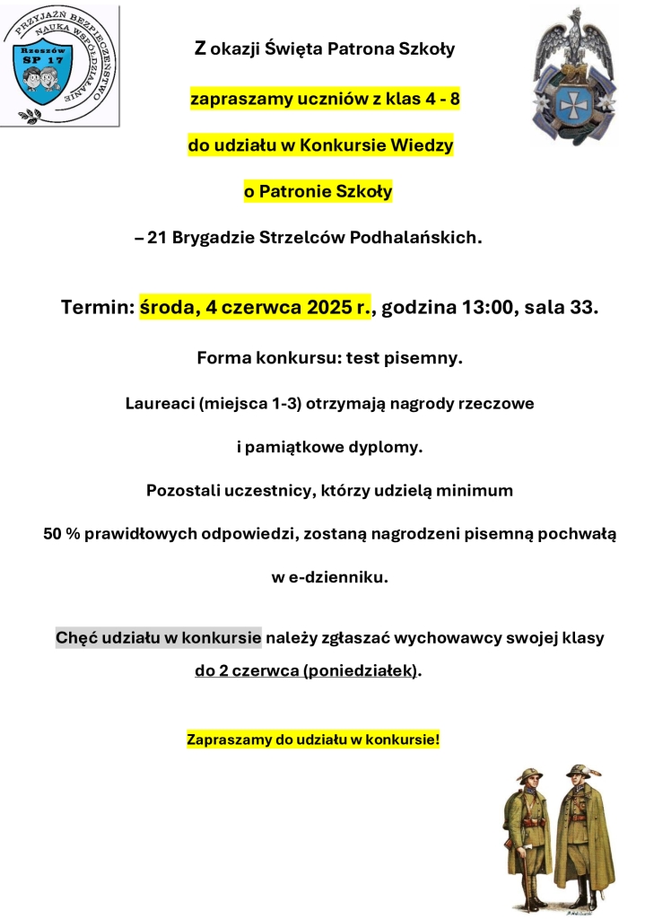 konkursu o Patronie Szkoły 2025